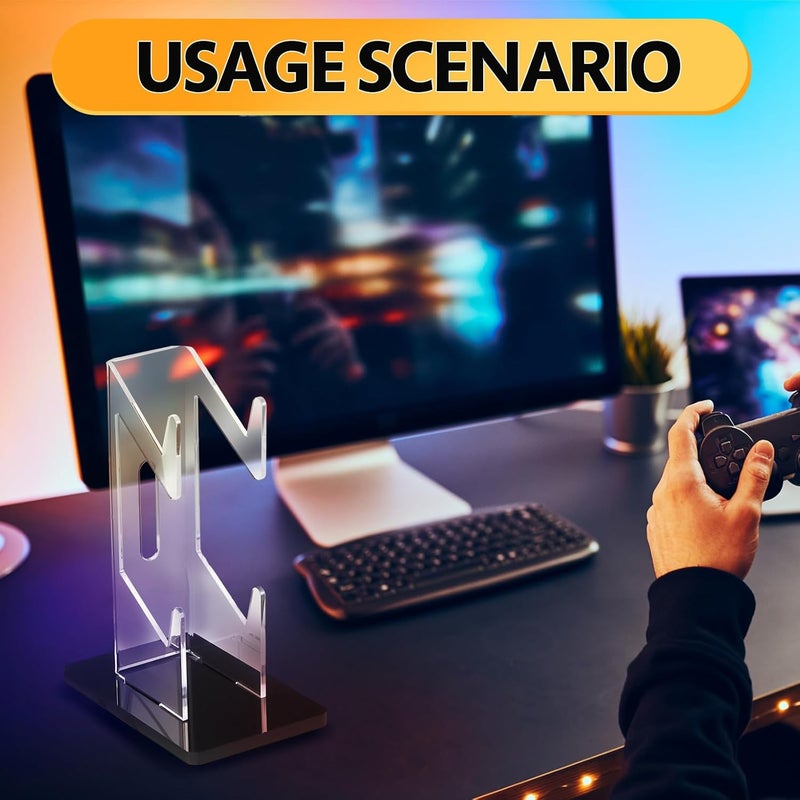 Barydat 2 Pcs Acrylic Dual Controller Holder - Anti-Slip Universal Game Stand Storage for Desk, Most Gaming Accessories Organizer, Black Clear - Image 5