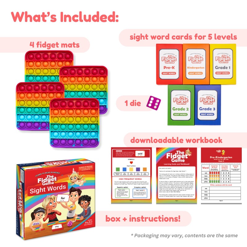 THE FIDGET GAME Sight Words - Learn to Read in Weeks, Master 220 High-Frequency Dolch Sight Words. Curriculum-Appropriate Reading Game for Pre-K to Grade 3 - NO-Letters Popping Mats & Dice Included - Image 2