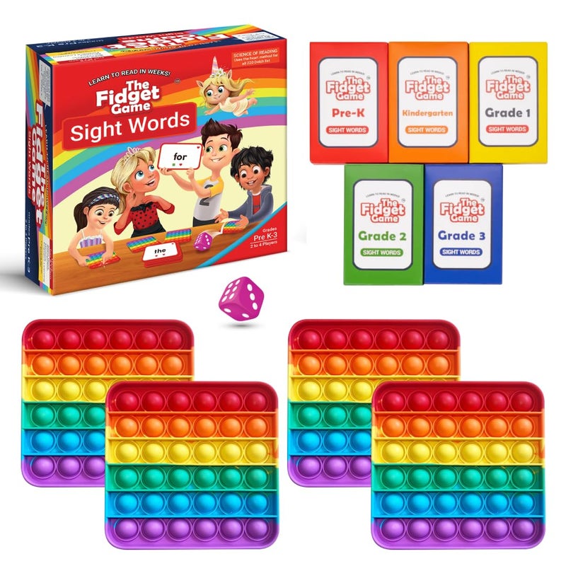THE FIDGET GAME Sight Words - Learn to Read in Weeks, Master 220 High-Frequency Dolch Sight Words. Curriculum-Appropriate Reading Game for Pre-K to Grade 3 - NO-Letters Popping Mats & Dice Included - Image 1