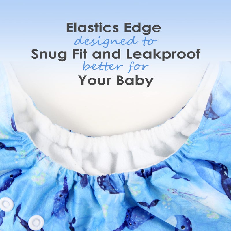 wegreeco Cloth Diapers 5 Pack with 5 Inserts, Washable Cloth Diapers for Babies, One Size Adjustable Reusable (Ocean Adventure) - Image 4