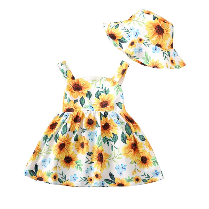 Saeaby Baby Girl Clothes Summer Yellow Dress Infant Boho Short Sleeve Dresses Sunflower Baby Outfit Baby Girl Gifts 3-6 Month Girl Clothes - Image 1