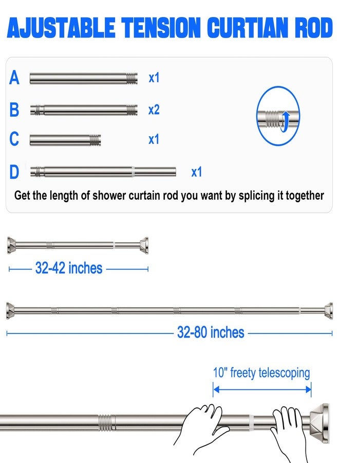 TITGIPE Nickel No-Drill Shower Rod - 32-80 Inches, Anti-Slip Tension Curtain Rod - Image 5
