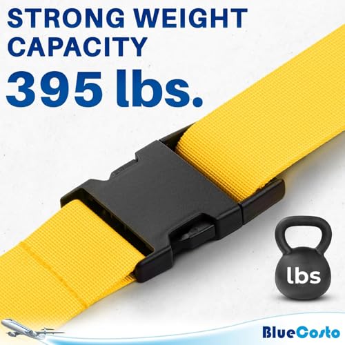 BlueCosto Luggage Straps for Suitcases - TSA Approved - Yellow, 4 PK - Premium Nylon Belts for Suitcase, Briefcase & Travel Bag - Adjustable Strap Length 46" - 78" - Image 4