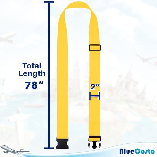 BlueCosto Luggage Straps for Suitcases - TSA Approved - Yellow, 4 PK - Premium Nylon Belts for Suitcase, Briefcase & Travel Bag - Adjustable Strap Length 46" - 78" - Image 3