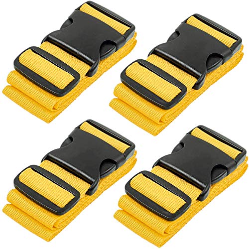 BlueCosto Luggage Straps for Suitcases - TSA Approved - Yellow, 4 PK - Premium Nylon Belts for Suitcase, Briefcase & Travel Bag - Adjustable Strap Length 46" - 78" - Image 1