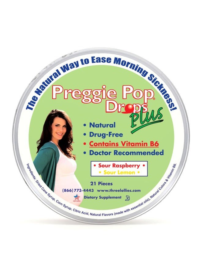 Three Lollies Preggie Pop Drops Plus | 21 Drops | Vitamin B6 for Morning Sickness & Nausea Relief during pregnancy | Safe for pregnant Mom & Baby | Gluten Free | Two Flavors: Lemon & Raspberry  - Image 1