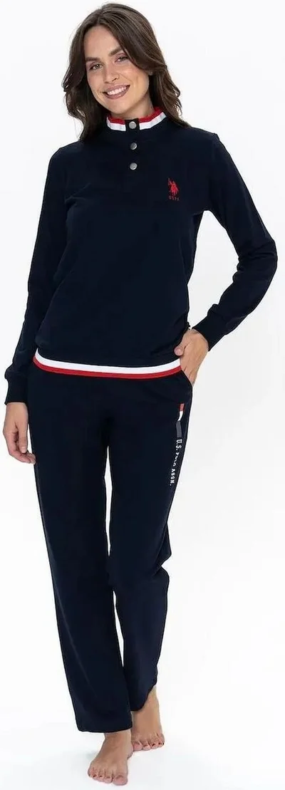 U.S. Polo Assn. 20112 Women's Long Sleeve Stand Collar Casual Home Wear-Navy Blue