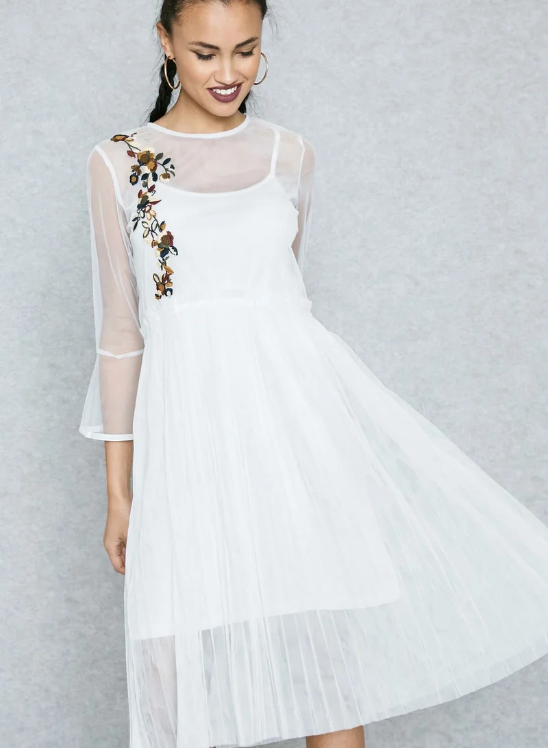 Ginger Sheer Embroidered Pleated Dress