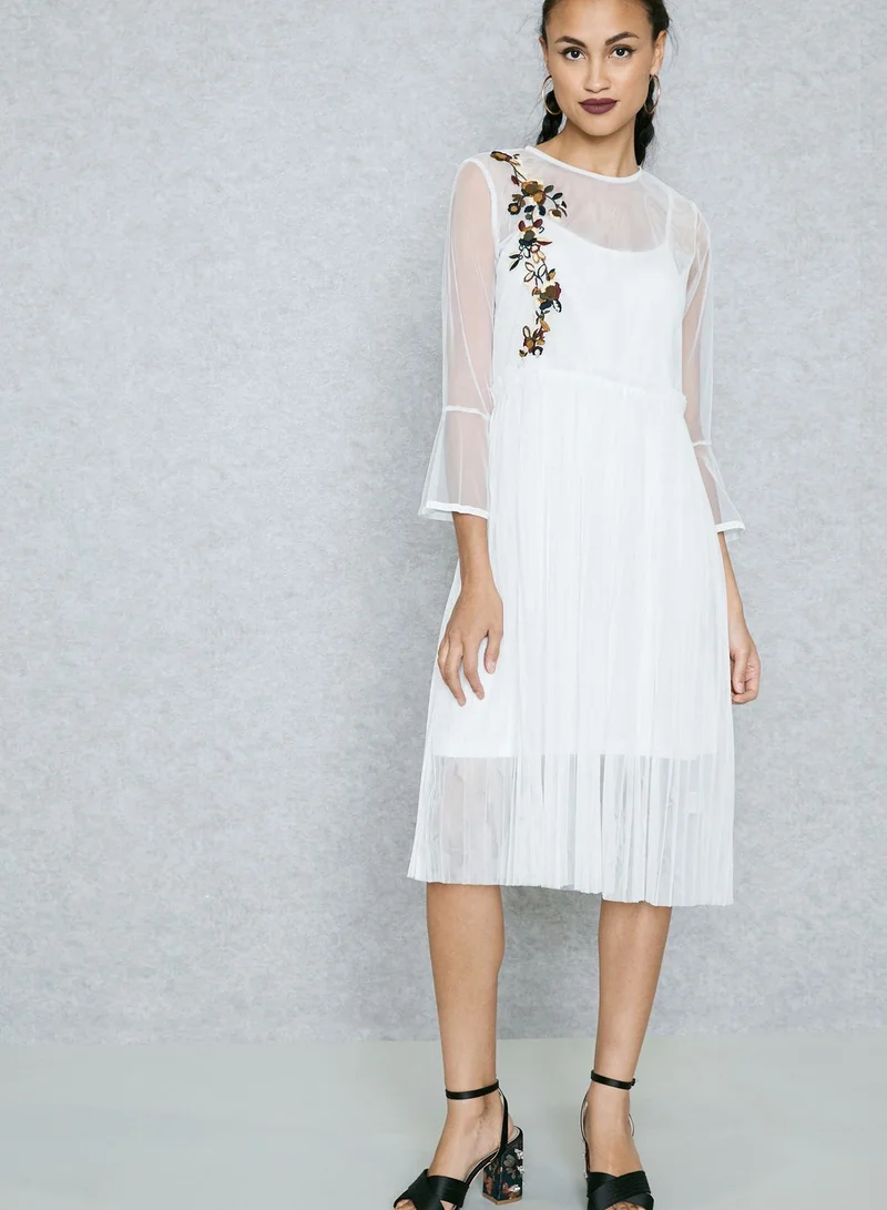 Ginger Sheer Embroidered Pleated Dress