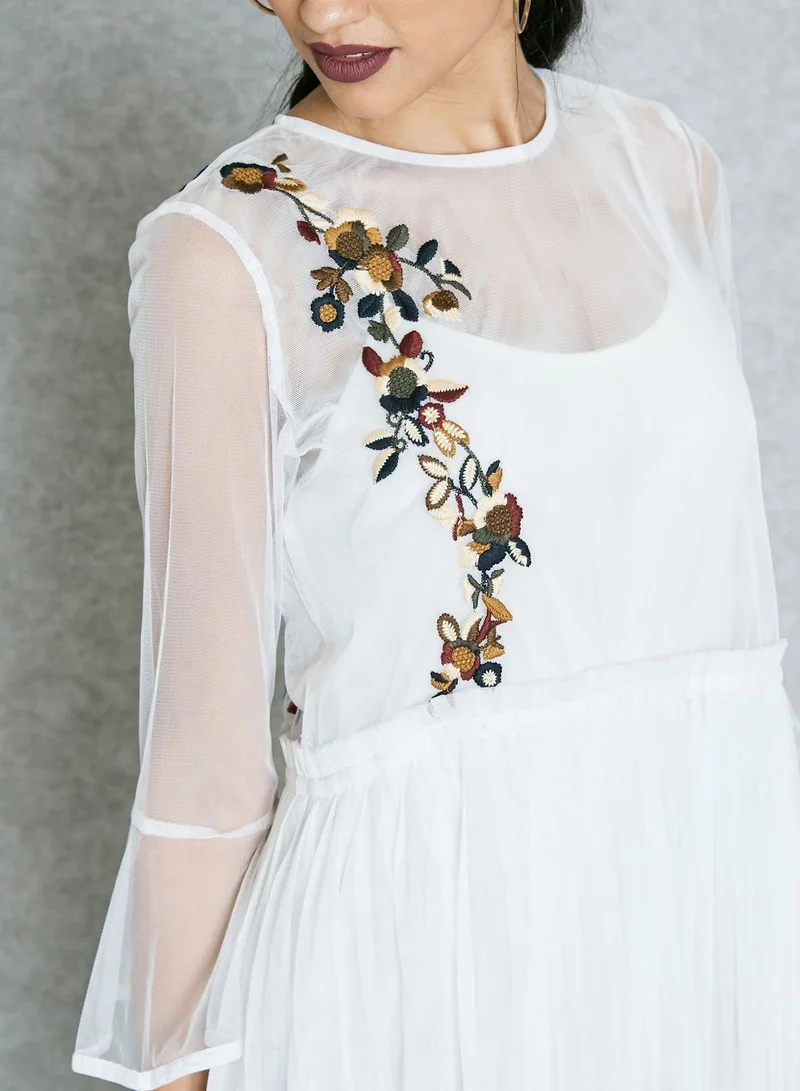 Ginger Sheer Embroidered Pleated Dress