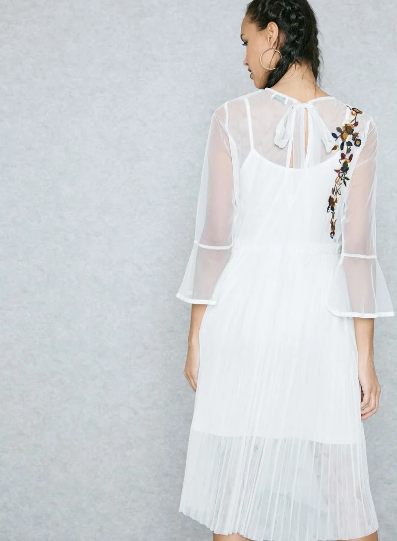 Ginger Sheer Embroidered Pleated Dress