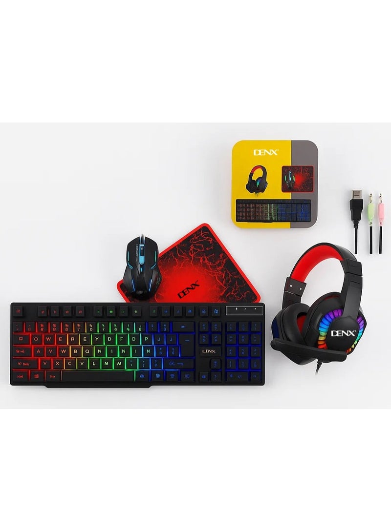 Denx Denx Key Gaming Keyboard Mouse & Headphone Combo – Colorful Backlight, Ergonomic Kickstand, High-Precision Mouse & Comfortable Headset for Laptop, PC, Home Office & Gaming - Image 1