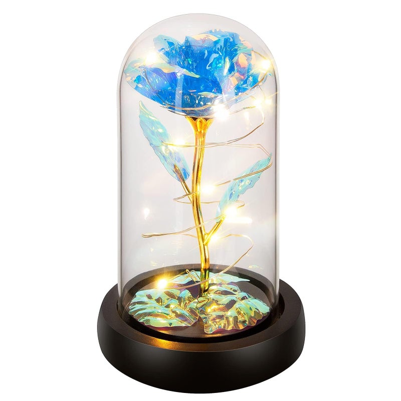 Childom Birthday Gifts for Women Christmas Rose Gifts for Women Womens Glass Rose Gifts Light Up Rose Flowers in Glass Dome Colorful Blue Flower Rose Mom Gifts for Her Wife Thanksgiving Anniversary - Image 1