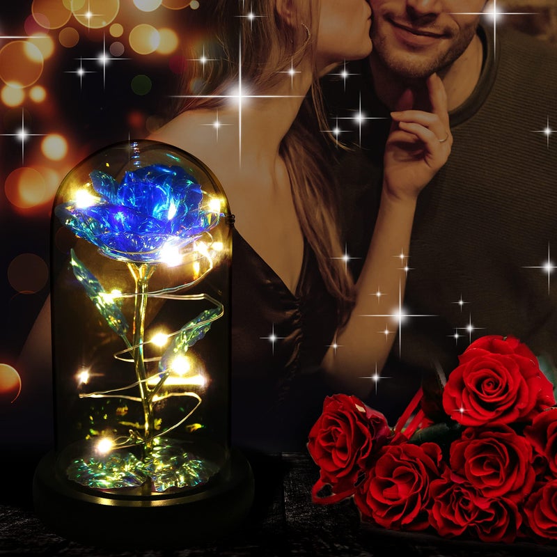 Childom Birthday Gifts for Women Christmas Rose Gifts for Women Womens Glass Rose Gifts Light Up Rose Flowers in Glass Dome Colorful Blue Flower Rose Mom Gifts for Her Wife Thanksgiving Anniversary - Image 2