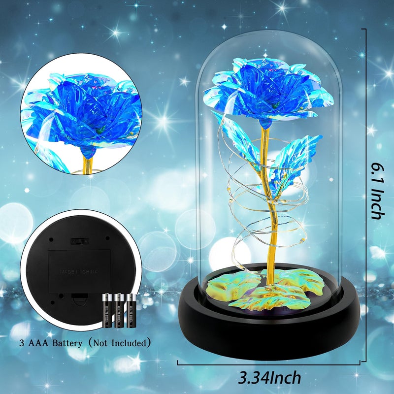 Childom Birthday Gifts for Women Christmas Rose Gifts for Women Womens Glass Rose Gifts Light Up Rose Flowers in Glass Dome Colorful Blue Flower Rose Mom Gifts for Her Wife Thanksgiving Anniversary - Image 5