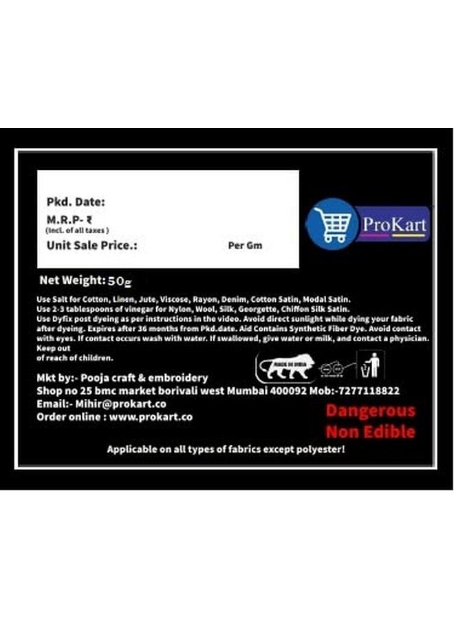 Prokart Lifaura Pakka Rang Fabric Dye Colour Natural dye for Fabric Pack of 5 Sachets | ShadeA-27 :Midnight Black| (5g Each 25g Pack) Prokart Lifaura Pakka Rang - Image 3