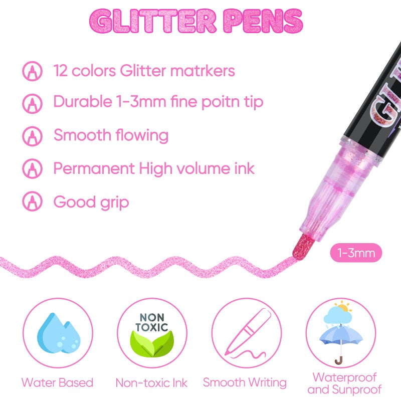 OLINGYOU Glitter Marker Pens,36 Colors Self-Shimmer Metallic Markers,Glitter Paint Pens DIY Crafts Greeting Birthday Cards, Making Poster,Album,Scrapbooking,Woodï¼ŒMugs - Image 3