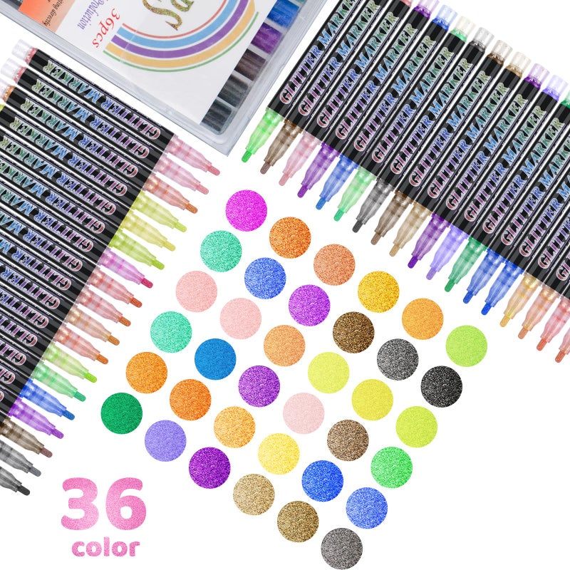 OLINGYOU Glitter Marker Pens,36 Colors Self-Shimmer Metallic Markers,Glitter Paint Pens DIY Crafts Greeting Birthday Cards, Making Poster,Album,Scrapbooking,Woodï¼ŒMugs - Image 2