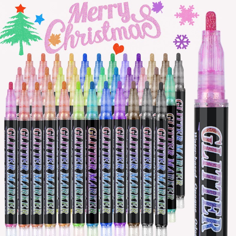 OLINGYOU Glitter Marker Pens,36 Colors Self-Shimmer Metallic Markers,Glitter Paint Pens DIY Crafts Greeting Birthday Cards, Making Poster,Album,Scrapbooking,Woodï¼ŒMugs - Image 1