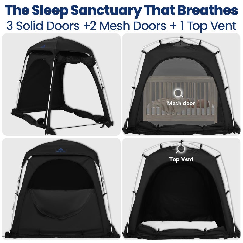 KNOCLOC Baby Blackout Tent Fits Crib, Pack N Play, Toddler Travel Bed & Kids Cot, CPC Certified Sleep Pod with Fan Pocket 2 Mesh Doors, Breathable & Quiet Design, Easy Setup & Portable - Image 5