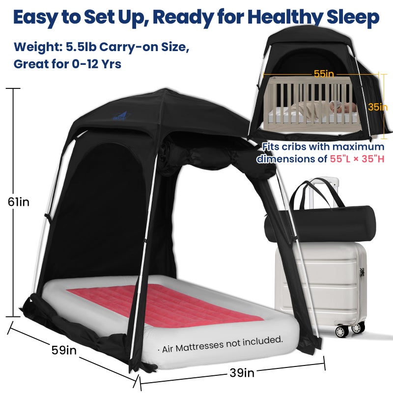 KNOCLOC Baby Blackout Tent Fits Crib, Pack N Play, Toddler Travel Bed & Kids Cot, CPC Certified Sleep Pod with Fan Pocket 2 Mesh Doors, Breathable & Quiet Design, Easy Setup & Portable - Image 2