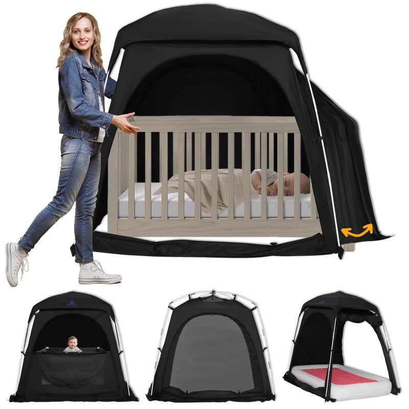 KNOCLOC Baby Blackout Tent Fits Crib, Pack N Play, Toddler Travel Bed & Kids Cot, CPC Certified Sleep Pod with Fan Pocket 2 Mesh Doors, Breathable & Quiet Design, Easy Setup & Portable - Image 1