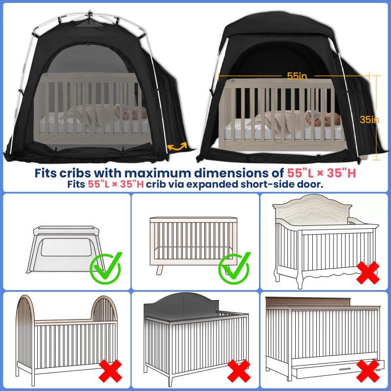KNOCLOC Baby Blackout Tent Fits Crib, Pack N Play, Toddler Travel Bed & Kids Cot, CPC Certified Sleep Pod with Fan Pocket 2 Mesh Doors, Breathable & Quiet Design, Easy Setup & Portable - Image 3