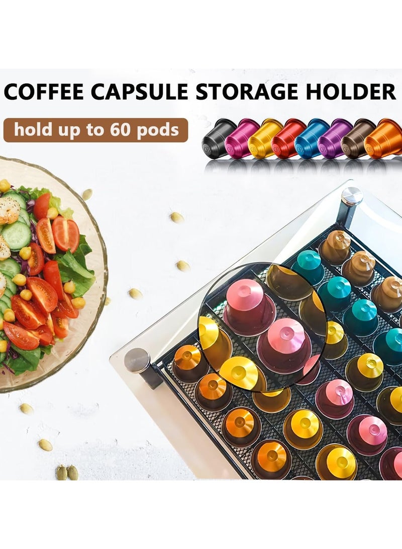 YIM-VIBEHAUS Coffee Pod Holder Drawer, 60 Capacity Coffee Capsule Storage, Nespresso Capsules Organizer with Sliding Baskets, Coffee Pod Stand Tray for Countertop Home Kitchen Counter Office  - Image 2