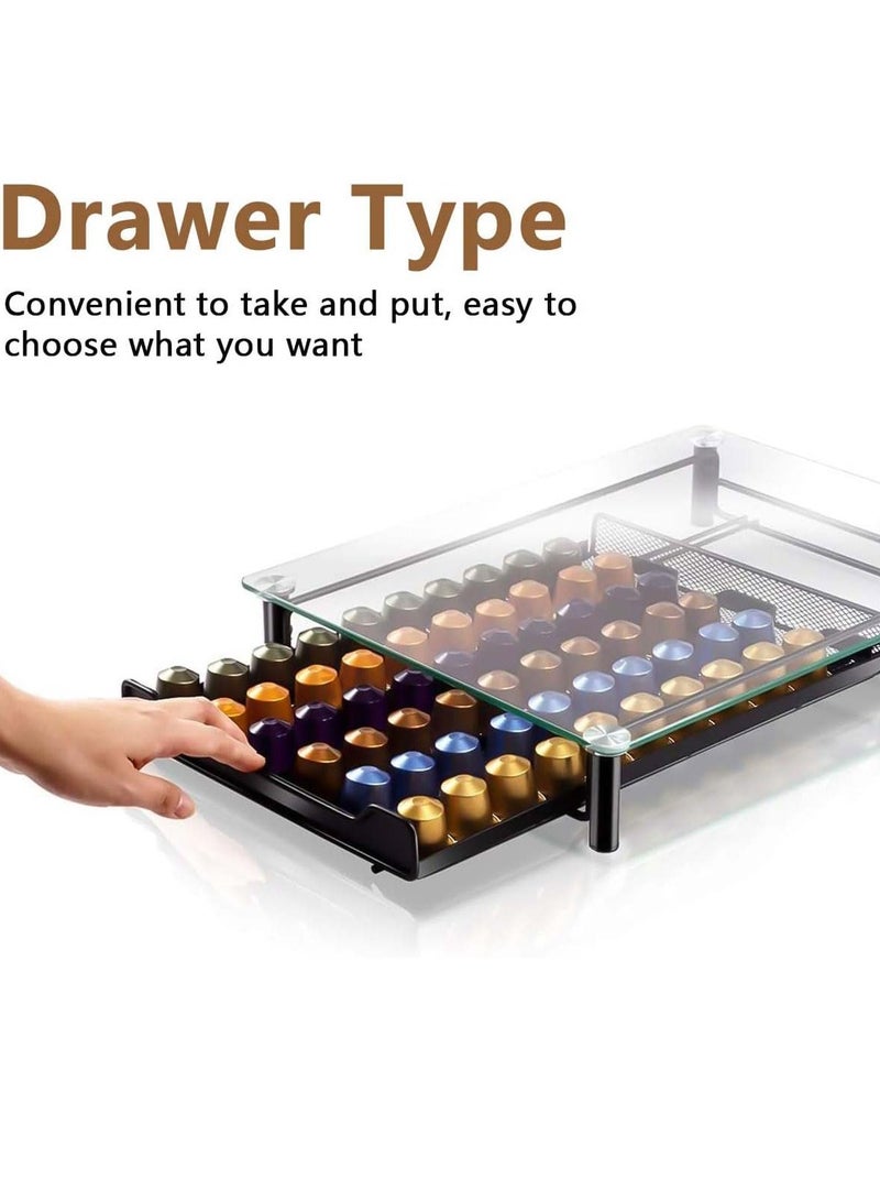YIM-VIBEHAUS Coffee Pod Holder Drawer, 60 Capacity Coffee Capsule Storage, Nespresso Capsules Organizer with Sliding Baskets, Coffee Pod Stand Tray for Countertop Home Kitchen Counter Office  - Image 3
