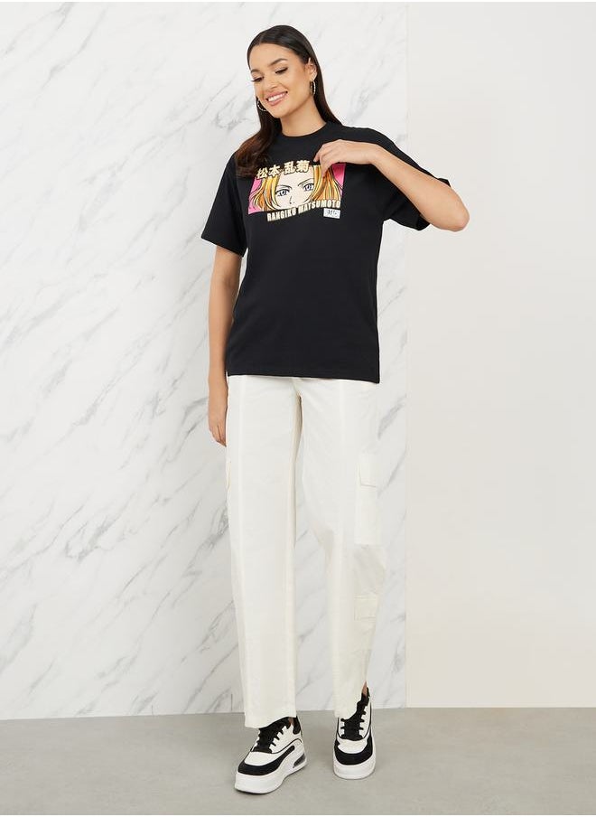 Styli - Oversized Anime Print Longline T-shirt - Image 1