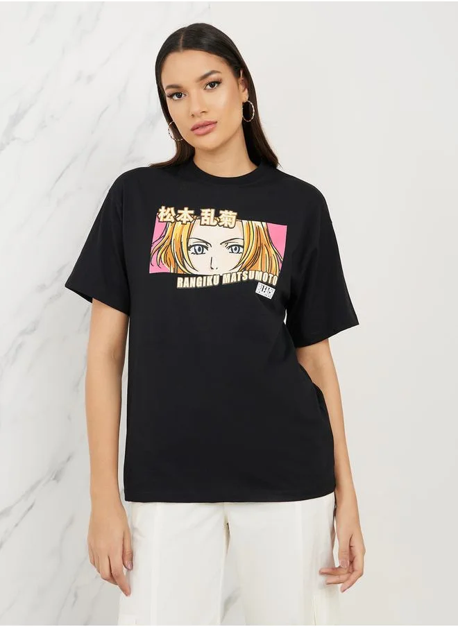 ستايلي Oversized Anime Print Longline T-shirt