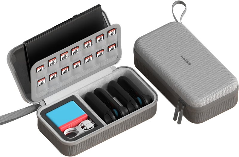 Hagibis Carrying Case for Switch 2, Large Portable Travel Storage Organizer, Pouch Protective Hard Shell Carry Bag Handbag with 14 Game Cartridges for NS Accessories, Joy-Con, Charger, Cable (Grey) - Image 1