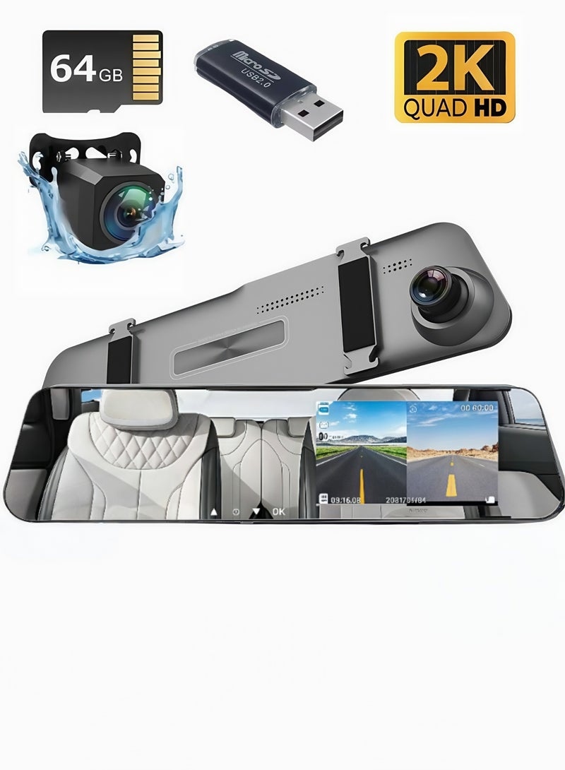 Generic 1080P 2.0IPS Touchscreen tachograph ,Dual Lens HD Front & Rear Camera Driving Recorder ,170°Wide Angle Support Night-Vision, Loop Recording ,Time-mark Motion Detection, Touch Version Mirror Dash Cam  - Image 1