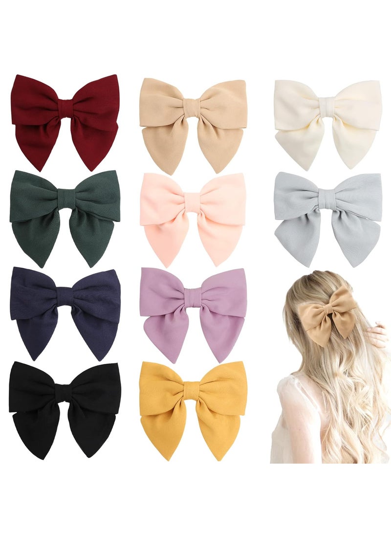 TOKUFAGU - Hair Bow 10 PCS Big Hair Clips for Women Girls 8 Inch Hair Bows with Metal Clip French Style Barrette 10 Colors Black - Image 1