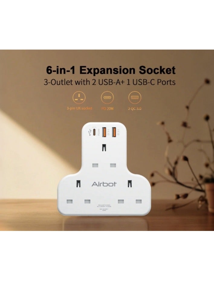 Airbot Air 3C-PD Multi Extension Socket 3250W 3 Way Socket Power Adaptor Multi Plug Extension ith USB + Type-C PD Extender Outlet Adaptor Plug Extension - Image 2