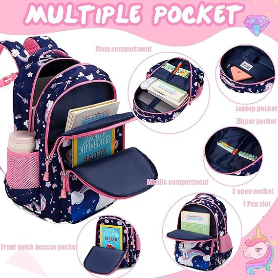 Frantic Waterproof Polyester 26 L School Backpack School Bag Daypack Picnic Bag For Boys & Girls(RR_Blue_Dancing_Unicorn) - Image 4