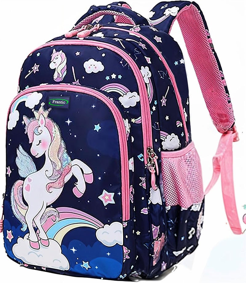 Frantic Waterproof Polyester 26 L School Backpack School Bag Daypack Picnic Bag For Boys & Girls(RR_Blue_Dancing_Unicorn) - Image 1