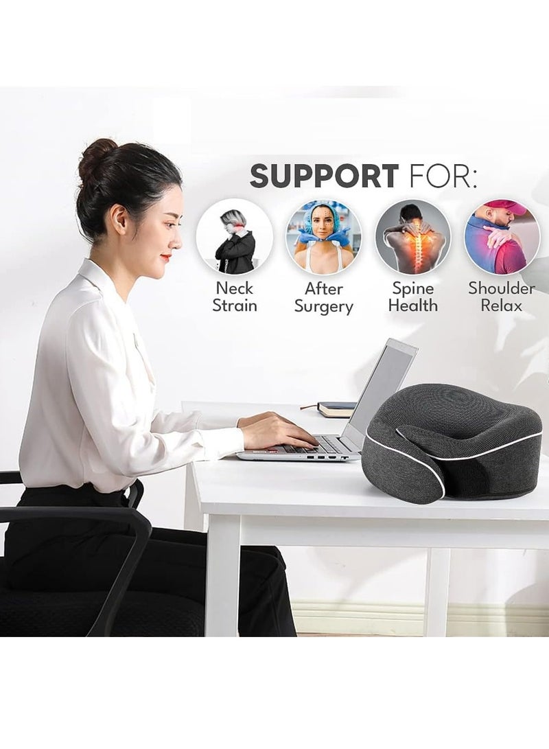 VUCATIN وسادة الرقبة وسادة رقبة من الإسفنج الذكي للسفر مع غطاء قابل للغسل، وسادة رقبة محمولة للسفر للسفر والمنزل والمكتب وتخفيف آلام الرقبة أثناء النوم (وسادة على شكل حرف U باللون الأسود) - Image 4