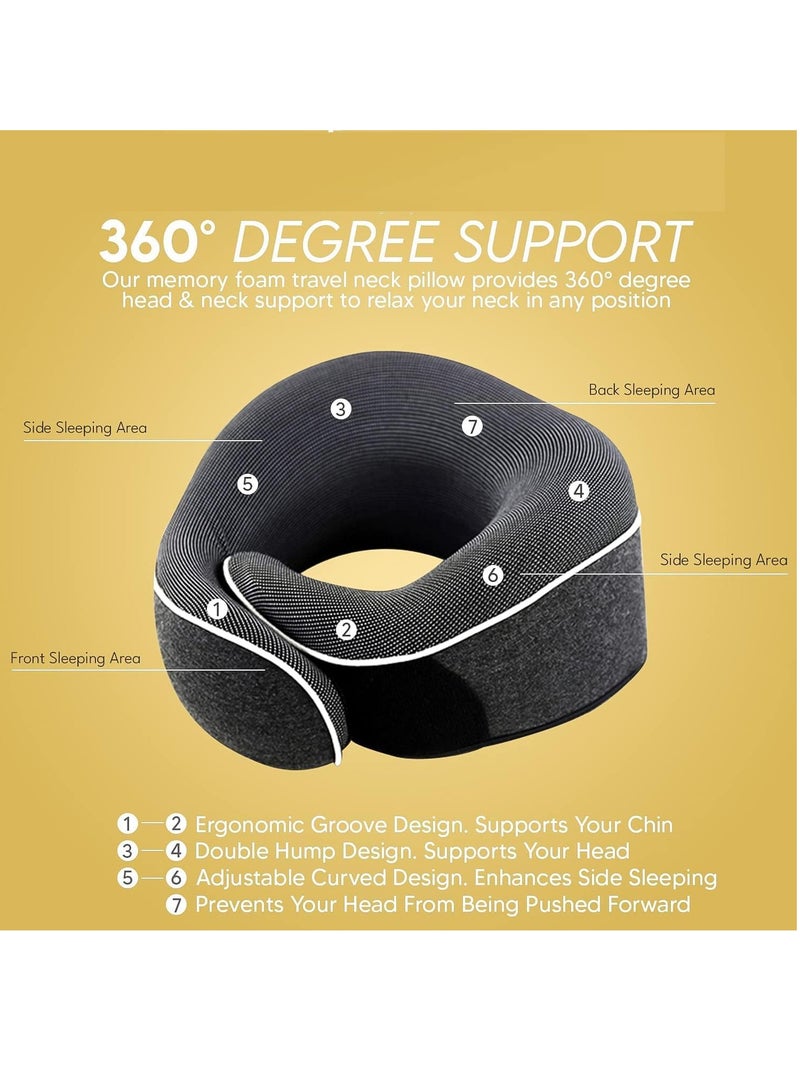 VUCATIN وسادة الرقبة وسادة رقبة من الإسفنج الذكي للسفر مع غطاء قابل للغسل، وسادة رقبة محمولة للسفر للسفر والمنزل والمكتب وتخفيف آلام الرقبة أثناء النوم (وسادة على شكل حرف U باللون الأسود) - Image 3