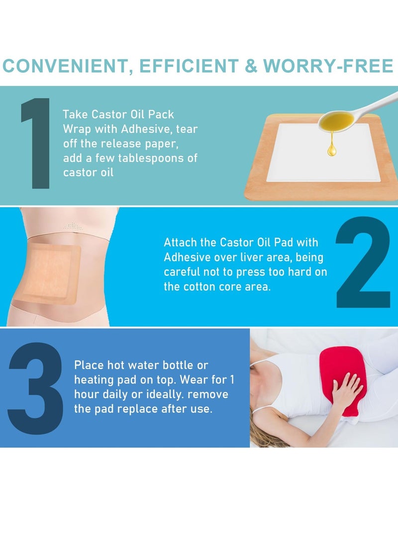 10Pcs Castor Oil Pack Wrap for Liver Detox Highly Absorbent 8.7x7.9 Self Adhesive Castor Oil Wrap Organic Cotton No Wash Anti See Breathable and Elastic Oil Not Included - Image 3