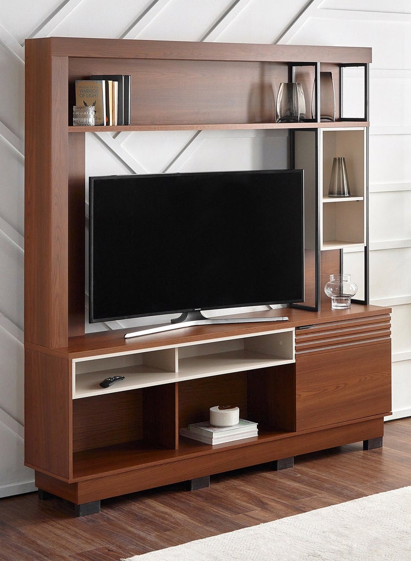 سحابة طاولة تلفزيون وحدة تلفزيون جدارية فاخرة – طاولة تلفزيون عصرية بتصميم خشبي انيق بمساحات تخزين ورفوف ديكور، يناسب الشاشات حتى 75 بوصه - Image 1