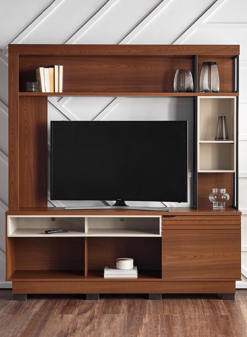 سحابة طاولة تلفزيون وحدة تلفزيون جدارية فاخرة – طاولة تلفزيون عصرية بتصميم خشبي انيق بمساحات تخزين ورفوف ديكور، يناسب الشاشات حتى 75 بوصه - Image 2
