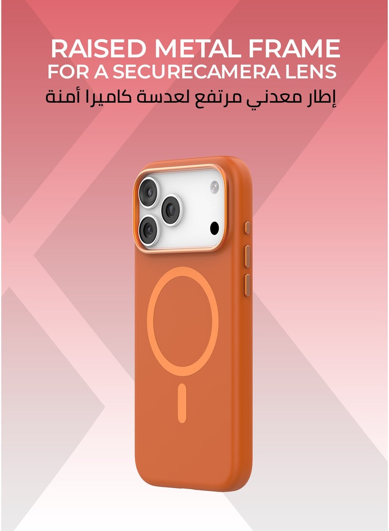 زوندا كفر بيور ايفون 17 برو ماكس ماج سيف لون برتقالي- بطانة داخلية من المايكروفايبر لحماية من الخدوش،إطار كاميرا معدني مرتفع لحماية العدسة، مصنوع من السيليكون السائل مع طبقة مقاومة  للبصمات، متوافق مع ملحقات MagSafe - Image 4