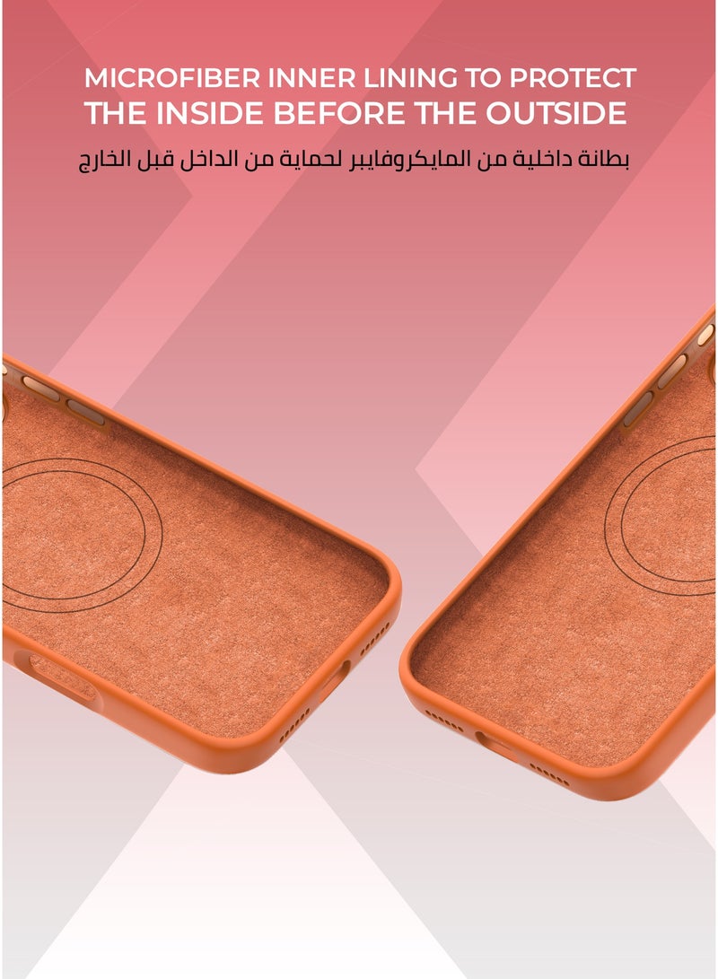 زوندا كفر بيور ايفون 17 برو ماكس ماج سيف لون برتقالي- بطانة داخلية من المايكروفايبر لحماية من الخدوش،إطار كاميرا معدني مرتفع لحماية العدسة، مصنوع من السيليكون السائل مع طبقة مقاومة  للبصمات، متوافق مع ملحقات MagSafe - Image 3