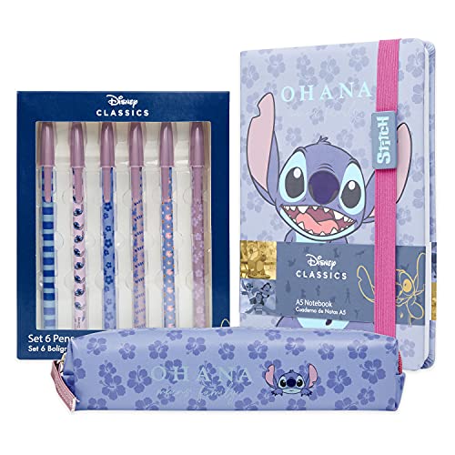 Disney Stitch Stationery Supplies Set Notebook Pencil Case Ballpoint Pens or Notepad Coloring Pencils Accessories for Home or Office - Image 1