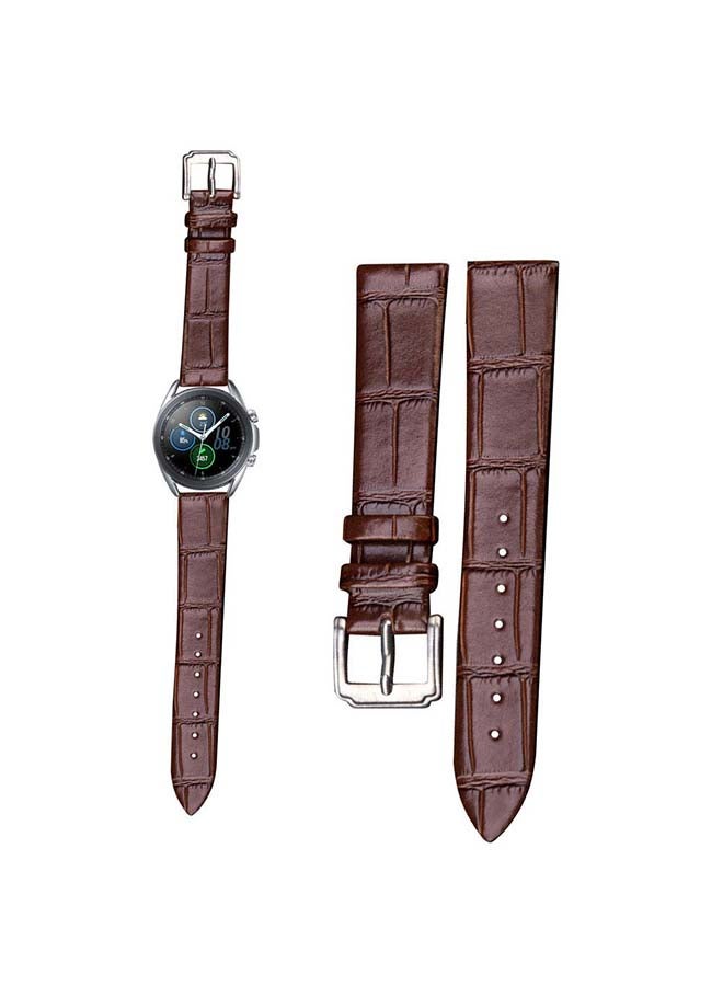 Perfii Genuine Leather Replacement Band for Samsung Galaxy Watch3 45mm Brown - Image 1