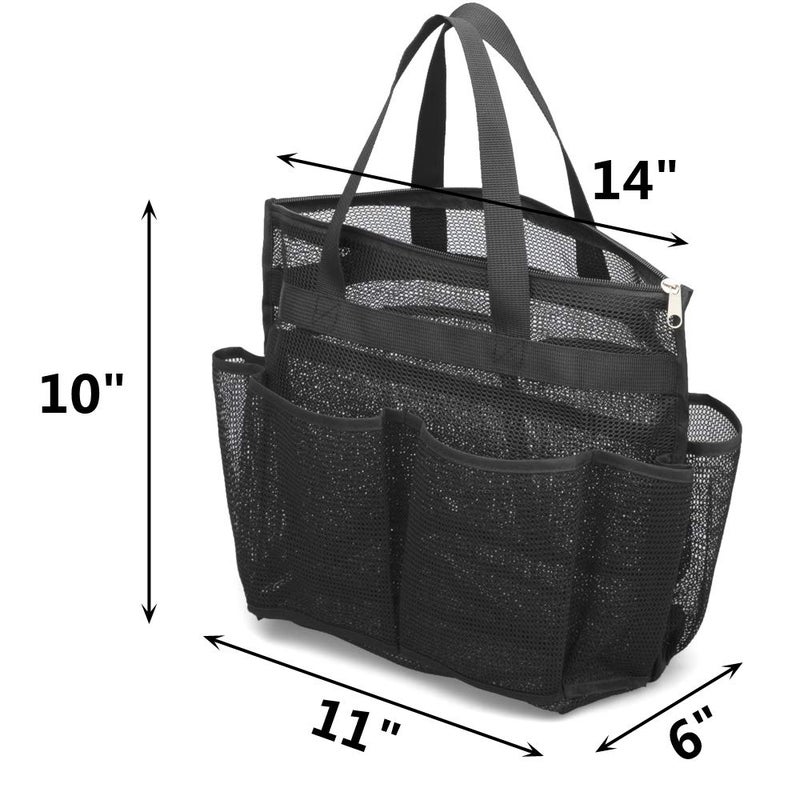 ALYER Large Mesh Toiletry Tote Bag with Separated Inner Compartment,Portable Shower Caddy Bath Organizer with Durable Handles and Zipper (Black) - Image 2