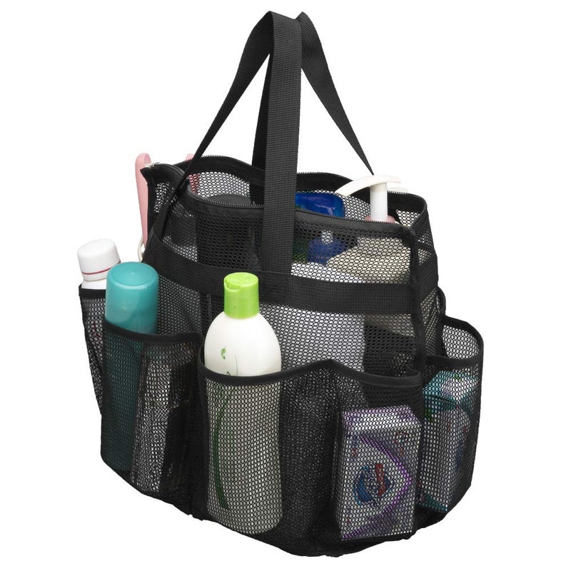 ALYER Large Mesh Toiletry Tote Bag with Separated Inner Compartment,Portable Shower Caddy Bath Organizer with Durable Handles and Zipper (Black) - Image 1