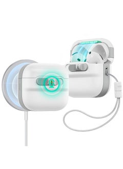 حافظة ESR لسماعات AirPods 4 (HaloLock)، متوافقة مع حافظة AirPods 4 من الجيل (2024) (USB-C)، متوافقة مع MagSafe، قفل مغناطيسي للغطاء، غطاء حماية ضد السقوط مع حبل، سلسلة Pulse، أبيض