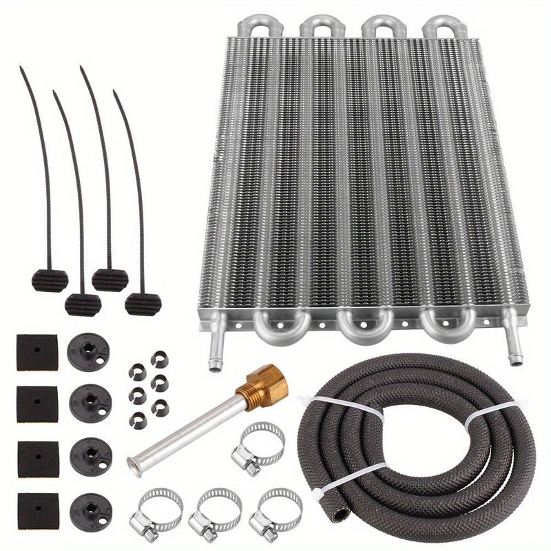 Car Modification Parts Silvery Oil Cooler AC Tubular Tube Condenser Kit 2 Rows - Image 1